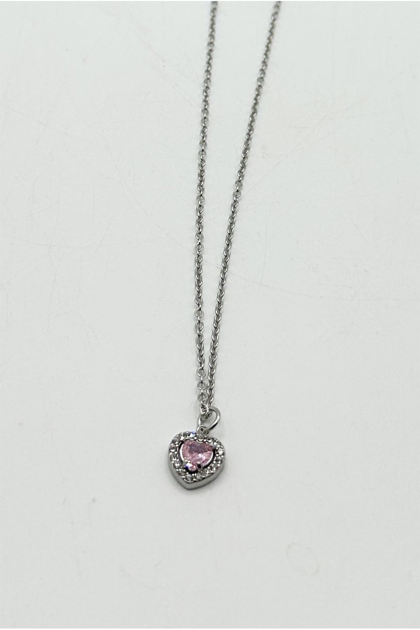 Pink Crystal Heart Pendant Necklace In Silver - Gift Boxed JE410009