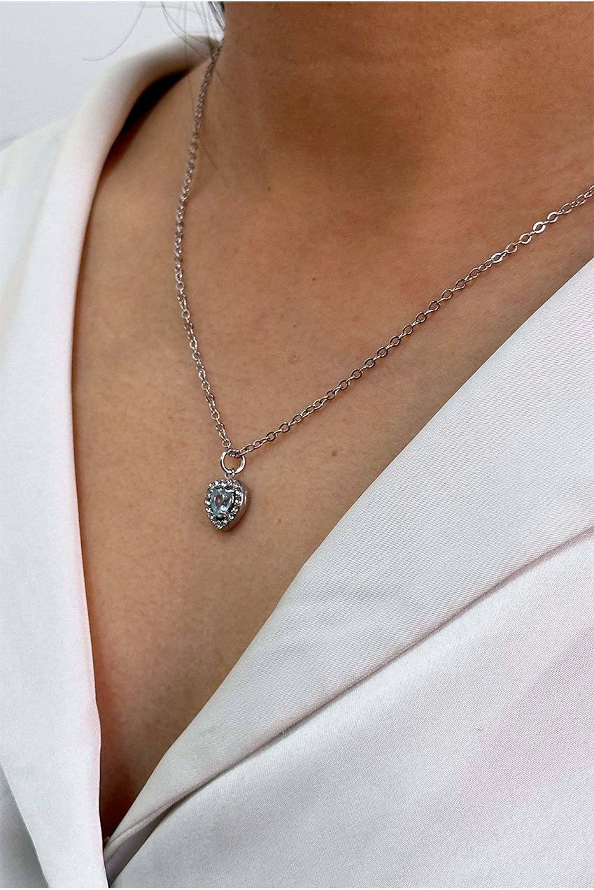 Blue Crystal Heart Pendant Necklace In Silver - Gift Boxed JE410020