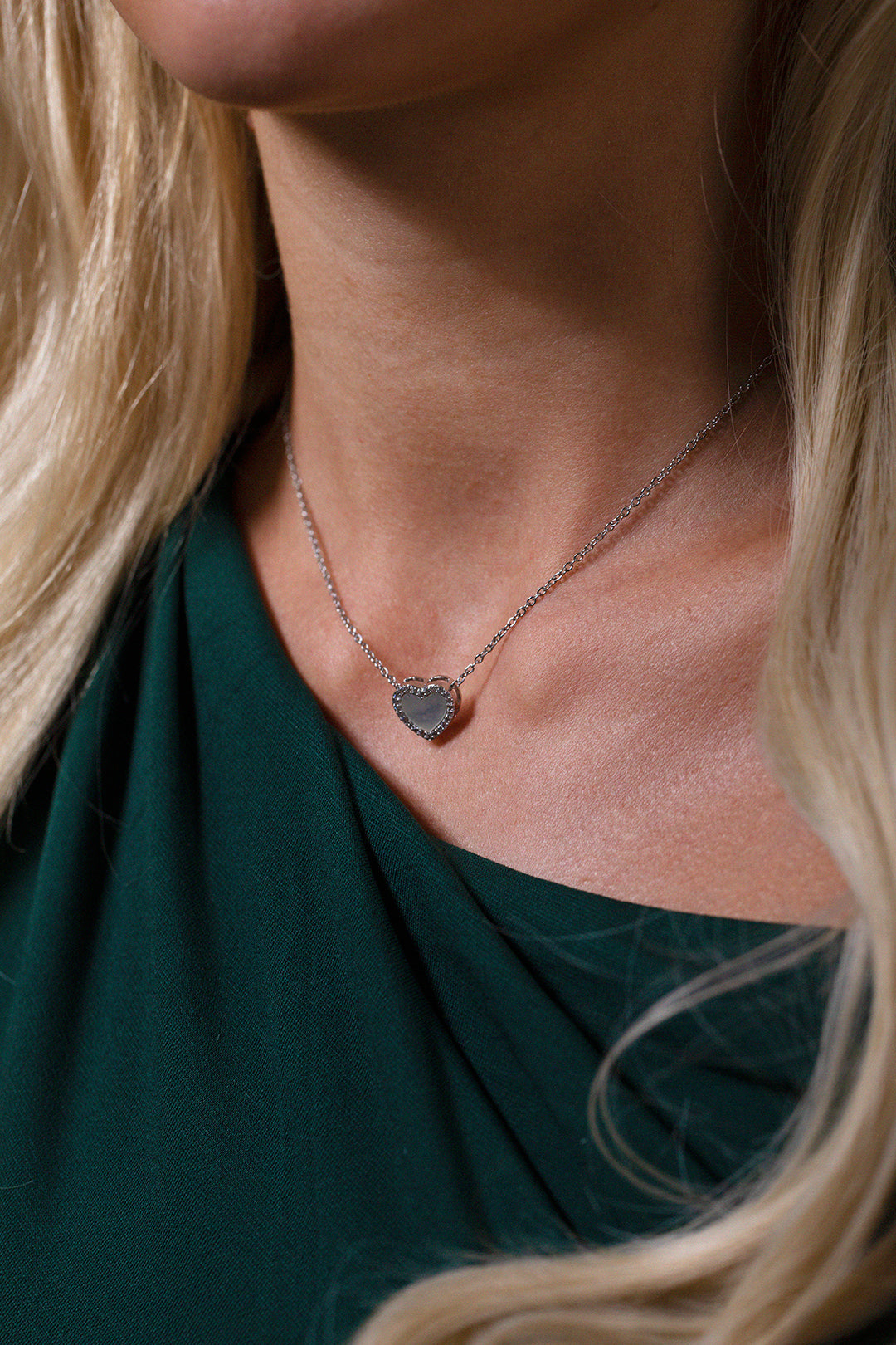 Moonstone Heart Necklace & Earrings Set In Silver - Gift Boxed JE411121