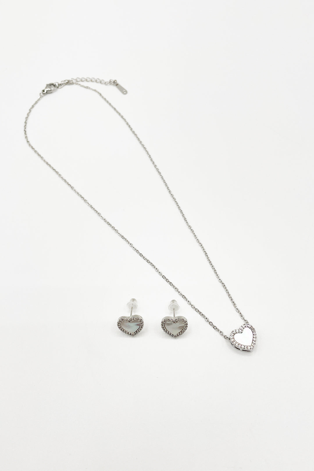 Diamante & Seashell Heart Necklace & Earrings Set In Silver - Gift Boxed JE411121