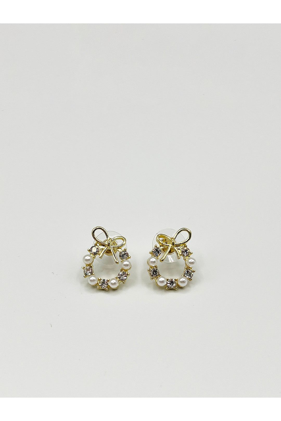 Pearl & Diamante Bow Wreath Stud Earrings - Gift Boxed JE411224
