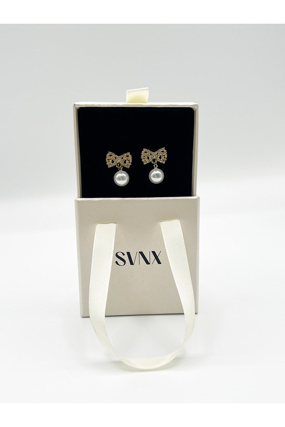 Diamante Bow Pearl Drop Earrings - Gift Boxed JE411424