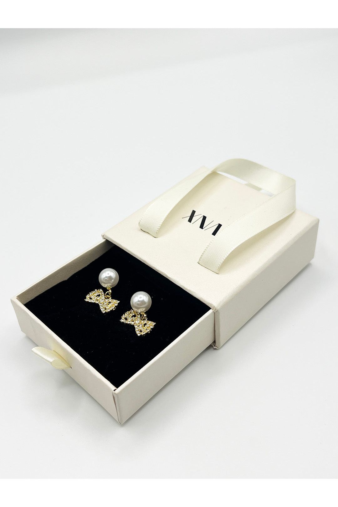 Diamante Bow Pearl Drop Earrings - Gift Boxed JE411424