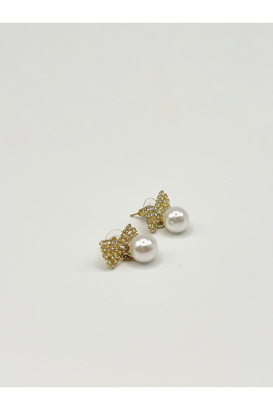 Diamante Bow Pearl Drop Earrings - Gift Boxed JE411424