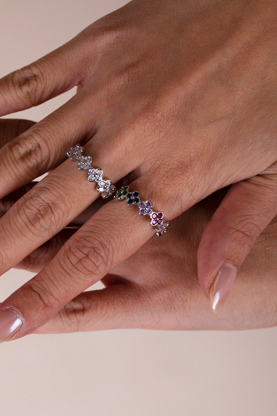 Diamante Clover Ring In Multi Silver JE411801