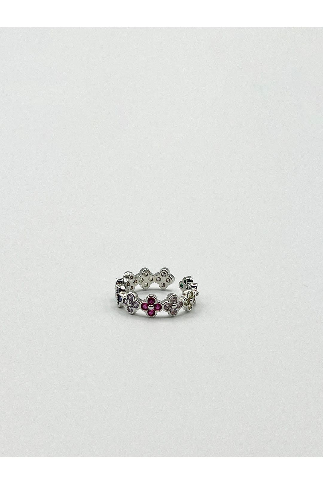 Diamante Clover Ring In Multi Silver JE411801