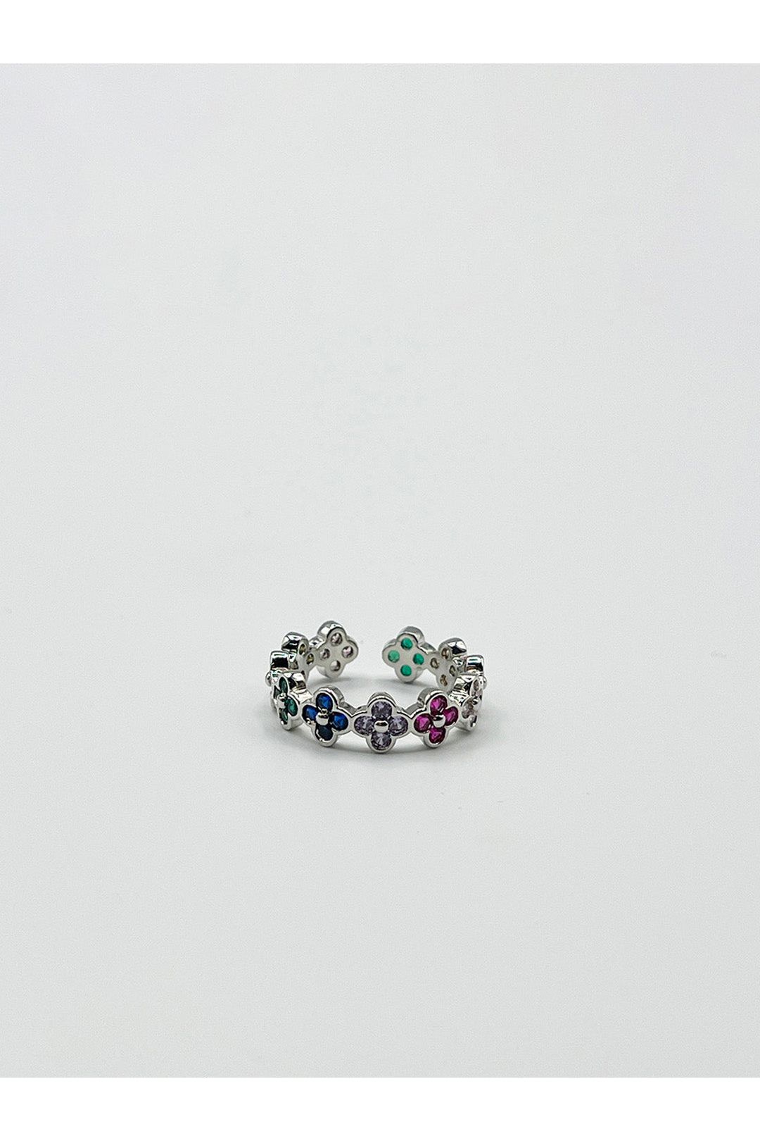 Diamante Clover Ring In Multi Silver JE411801
