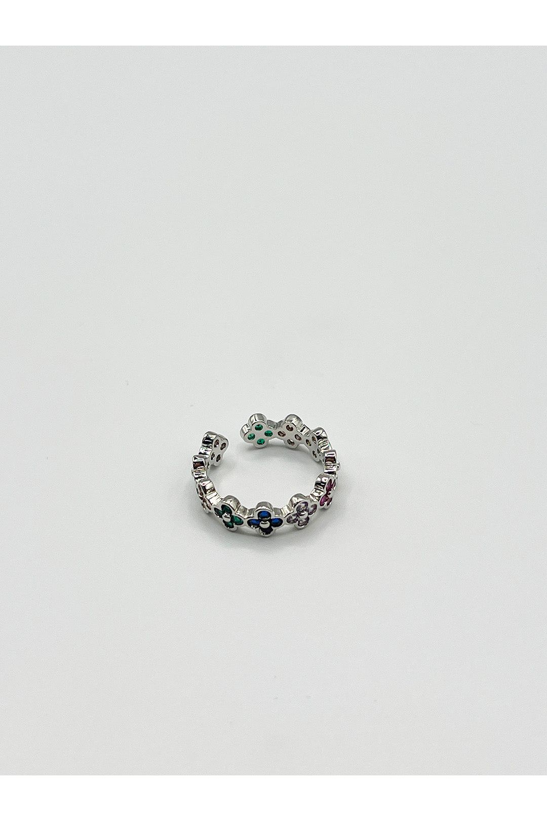 Diamante Clover Ring In Multi Silver JE411801