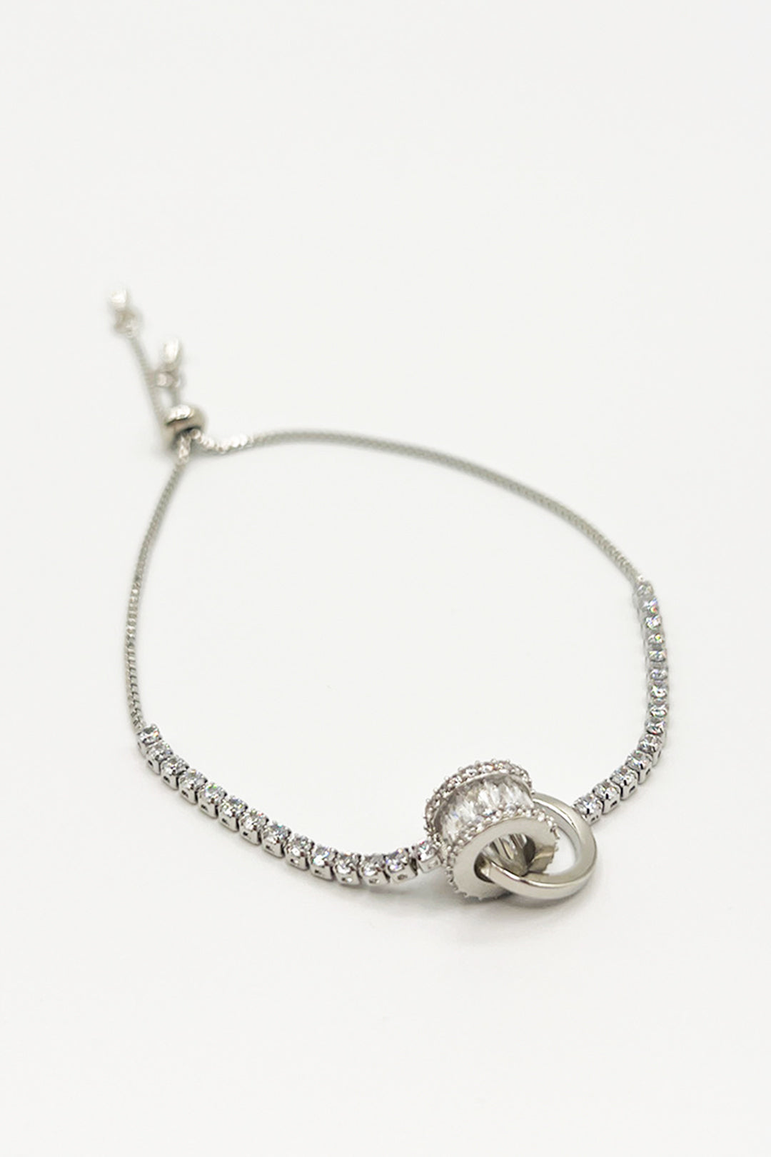 Double Ring Diamante Bracelet In Silver - Gift Boxed JE412121