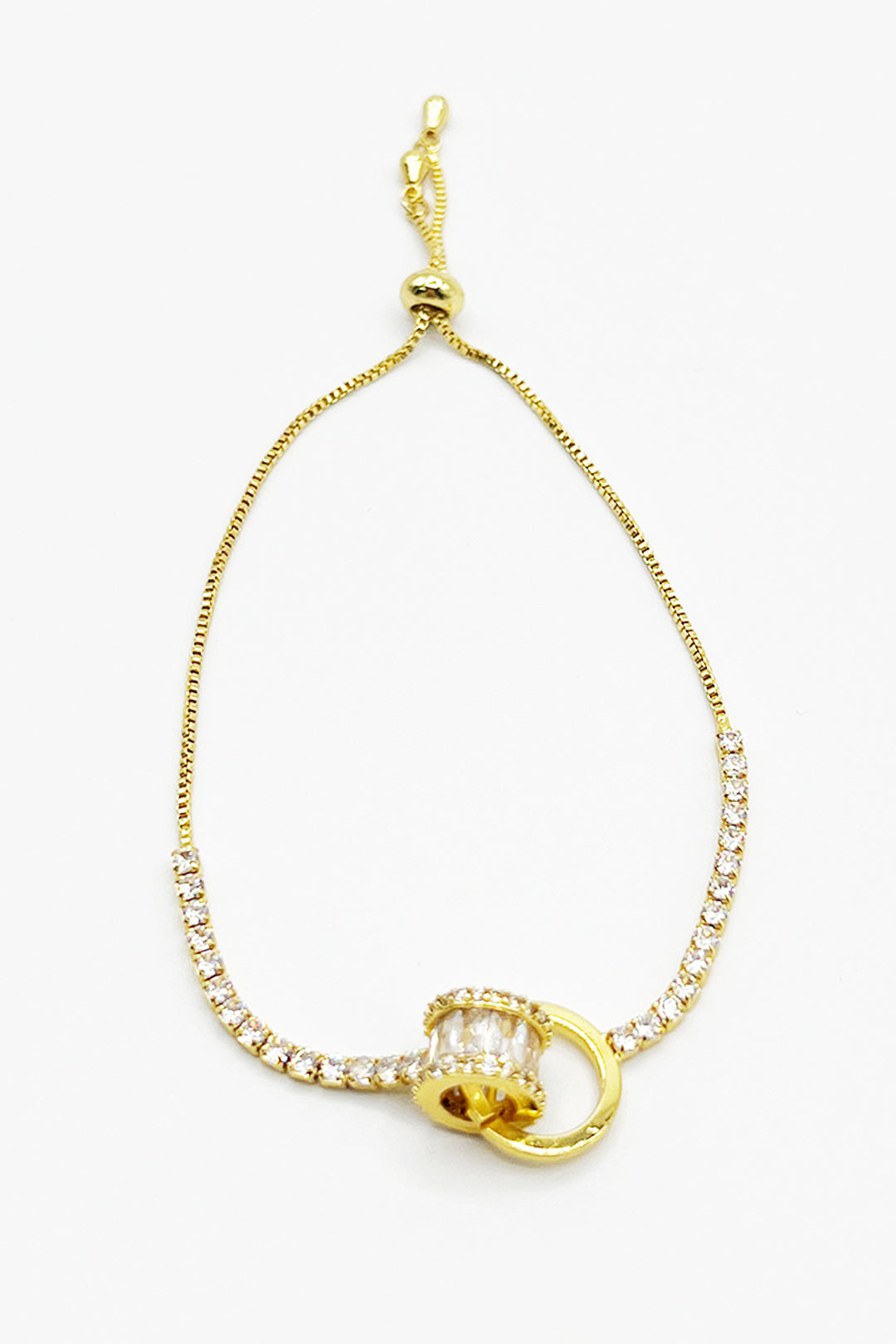 Double Ring Diamante Bracelet In Gold - Gift Boxed JE412124