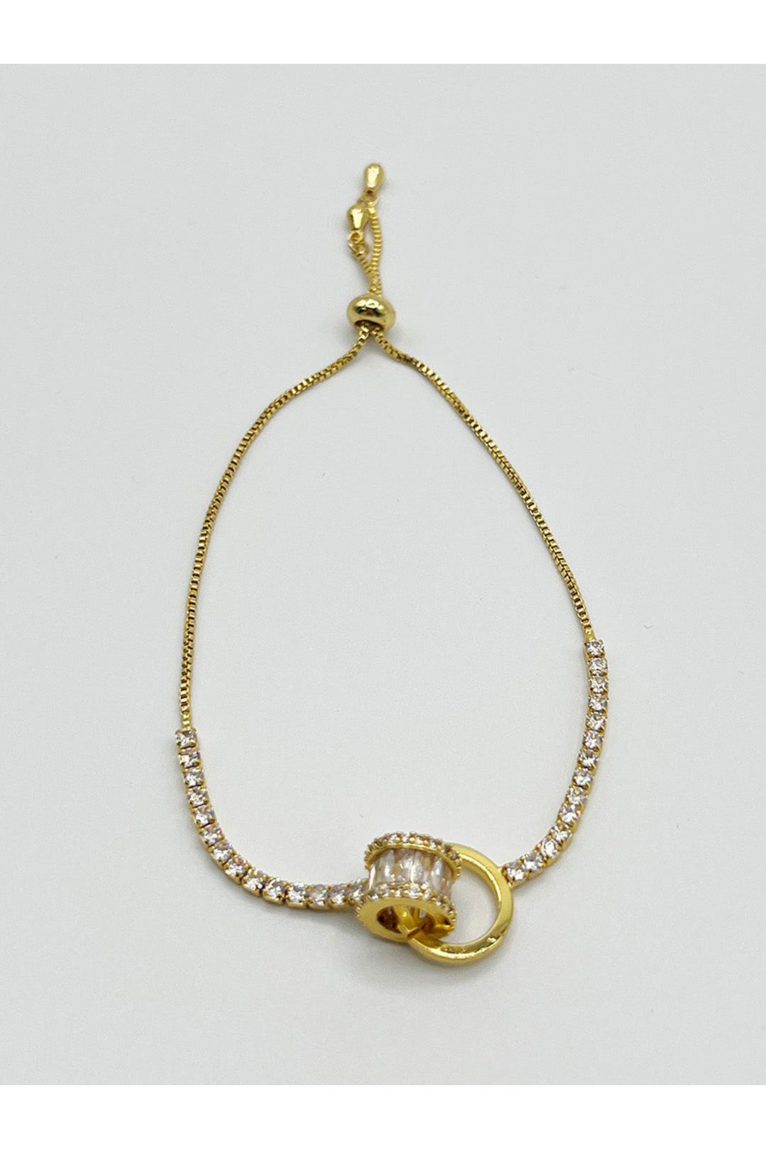 Double Ring Diamante Bracelet In Gold - Gift Boxed JE412124