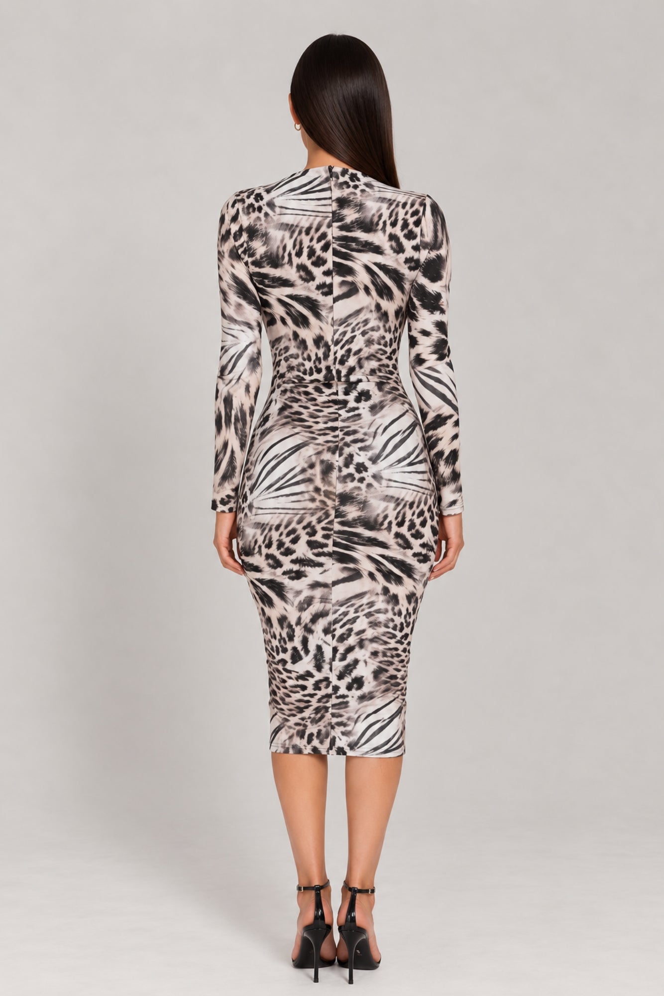 Jenny Leopard Print Plunge Front Midi Dress JENNY-LEOPARD-PRINT