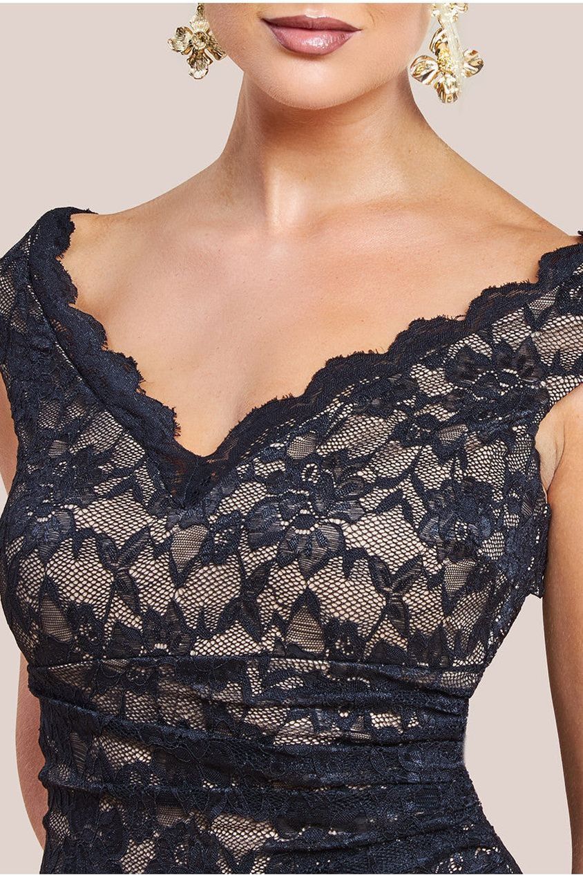 Off The Shoulder Scalloped Neck Maxi Dress - Black DR4600