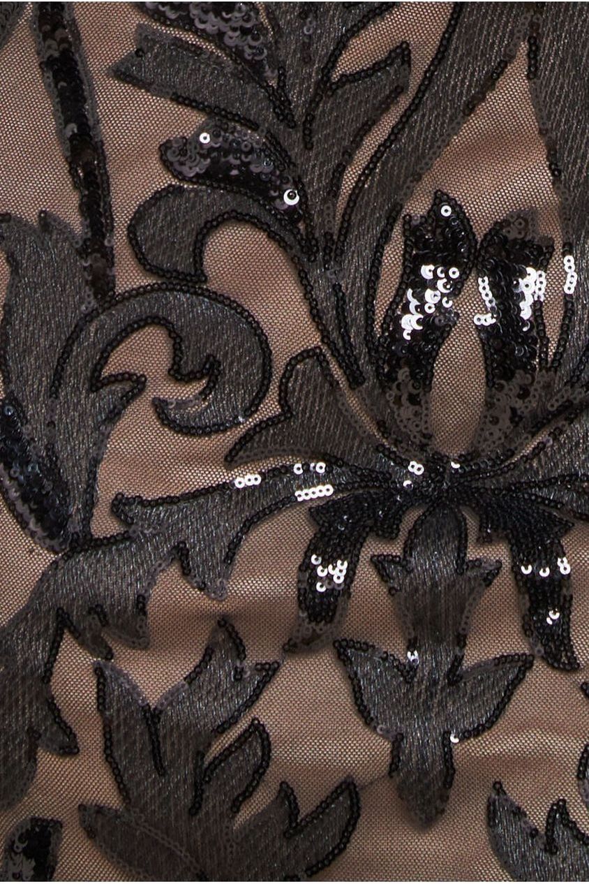 Square Neck Scalloped Embroidered Sequin Midi Dress - Black DR4124PLUS