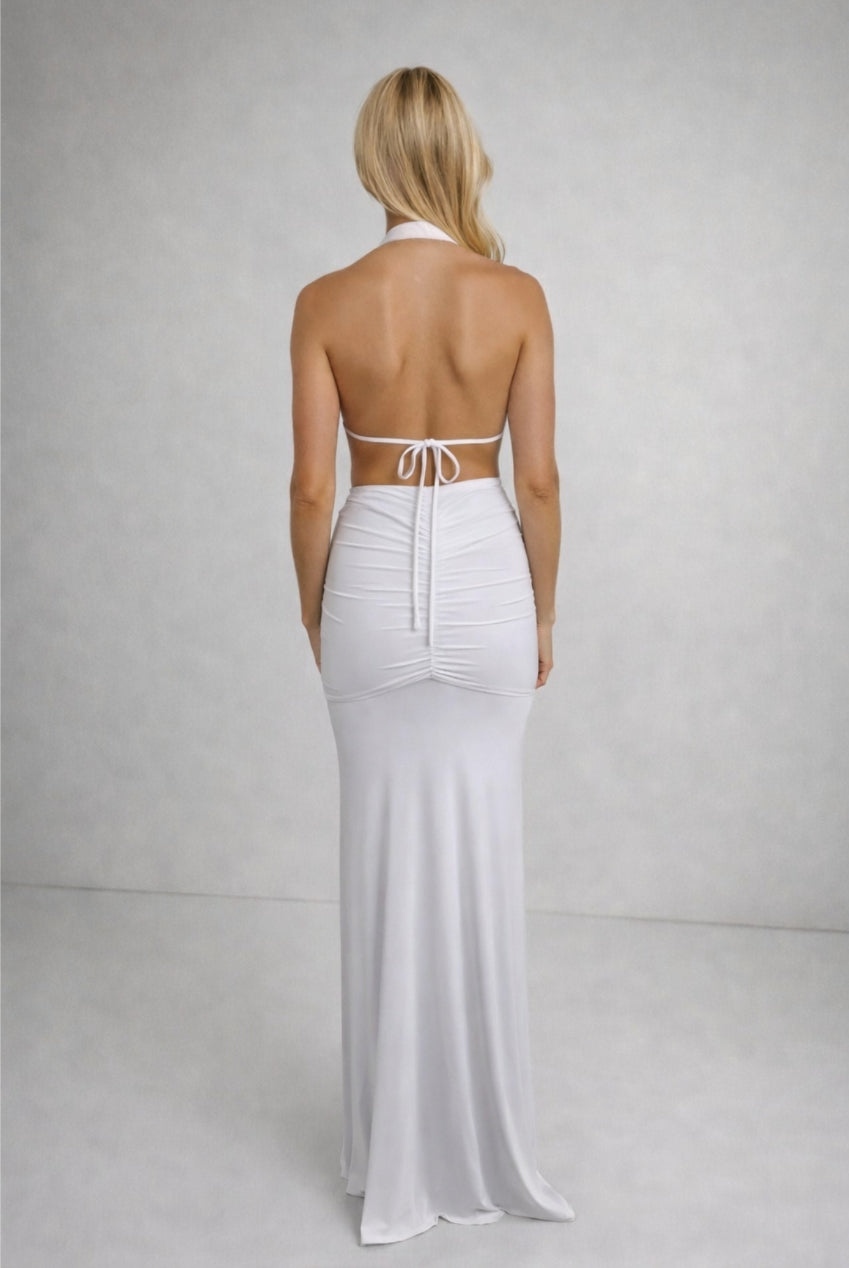Keira White Halterneck Backless Maxi Dress KEIRA