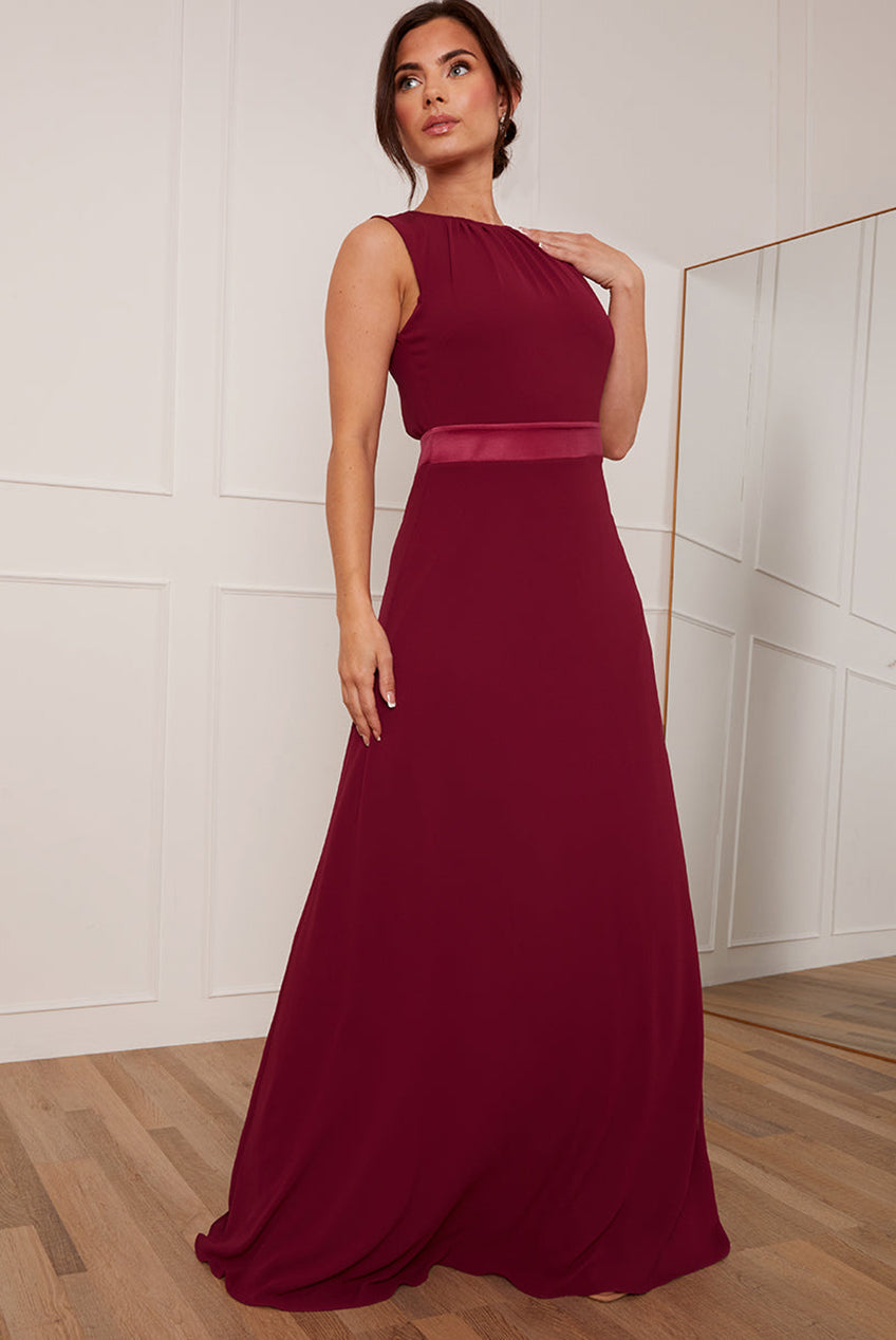 Petite Cut-Out Bow Back Maxi Dress In Wine KH204PWI