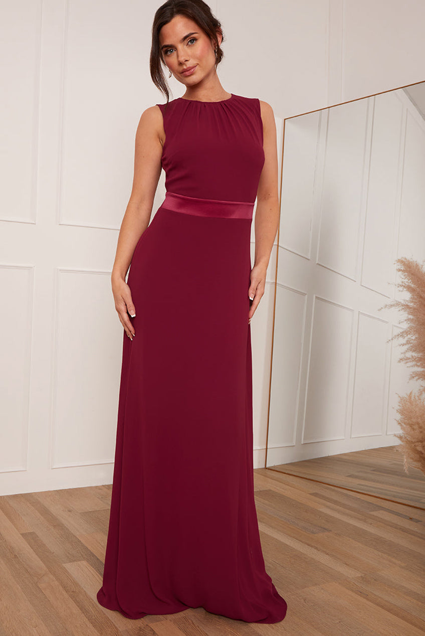 Petite Cut-Out Bow Back Maxi Dress In Wine KH204PWI