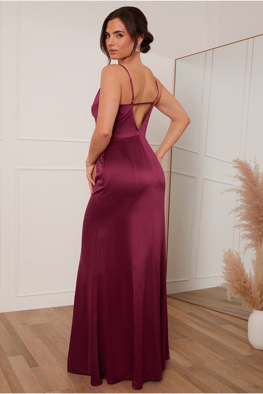 Petite Cowl Neck Satin Maxi Dress In Wine KH206PWI
