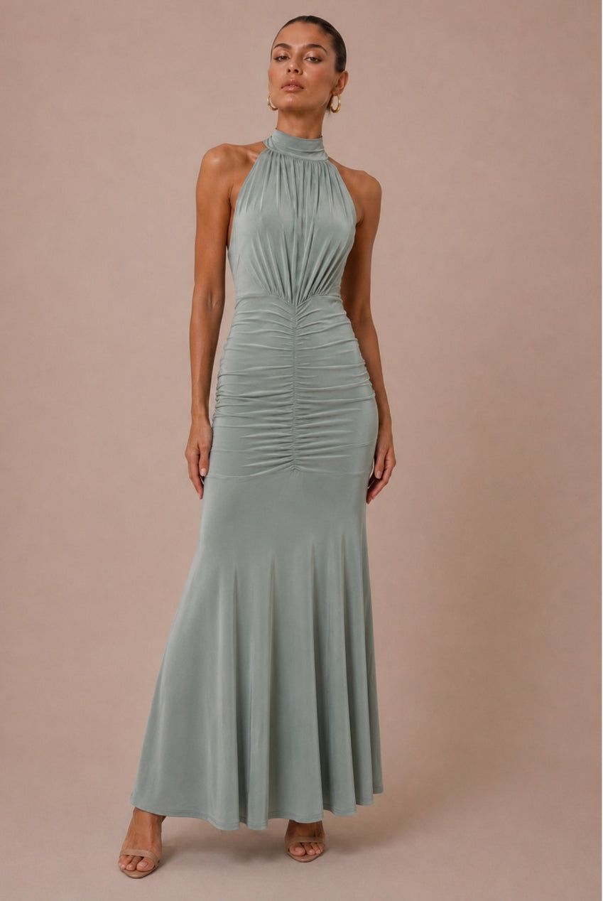 Kyra Sage Green Halterneck Maxi Dress KYRA-SAGE-GREEN-MAXI