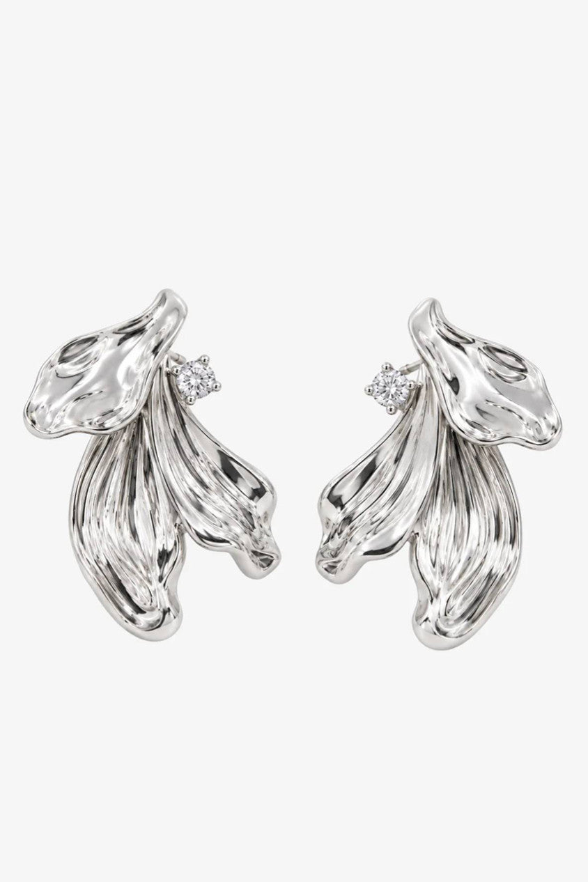 Kinmokusei Silver Petal Statement Earrings US01-13490