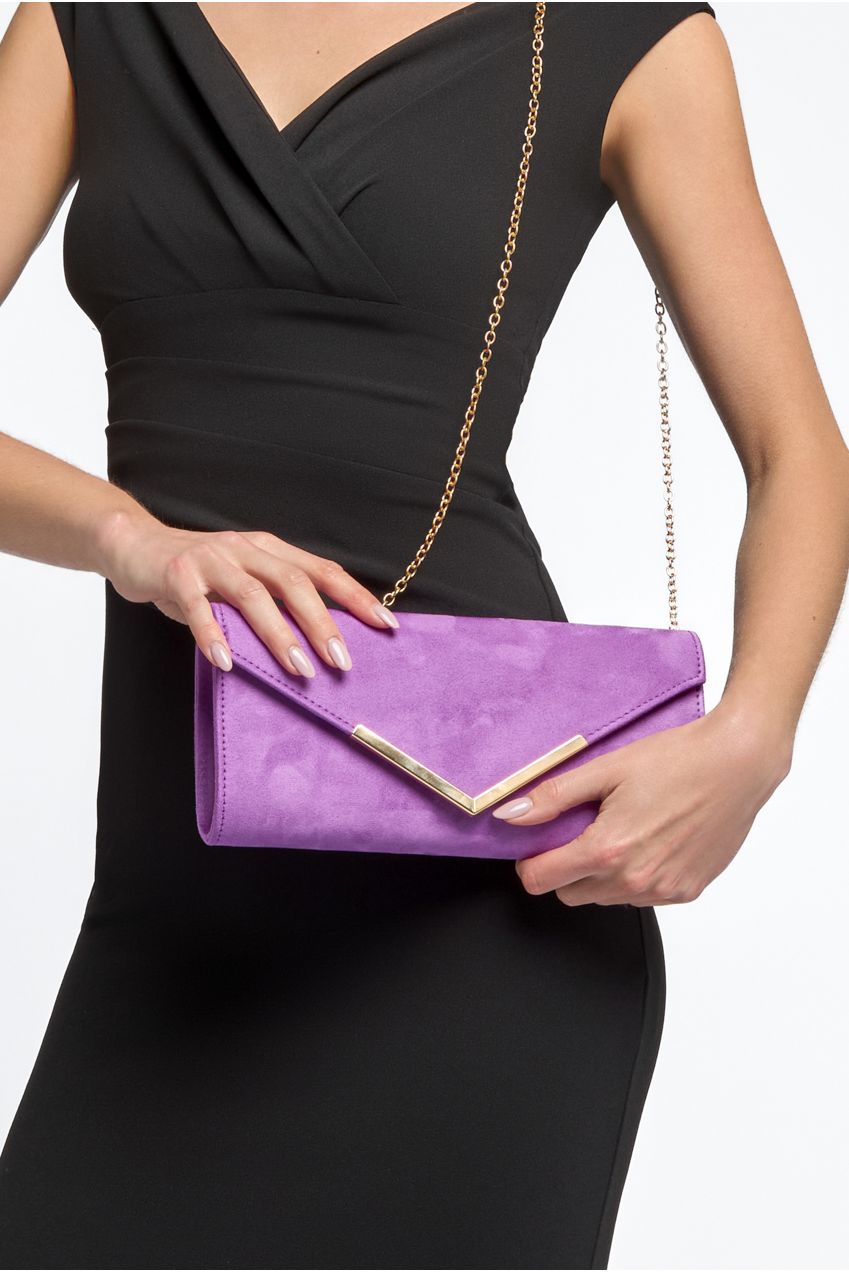 Purple Suede Envelope Clutch Bag ALL2435
