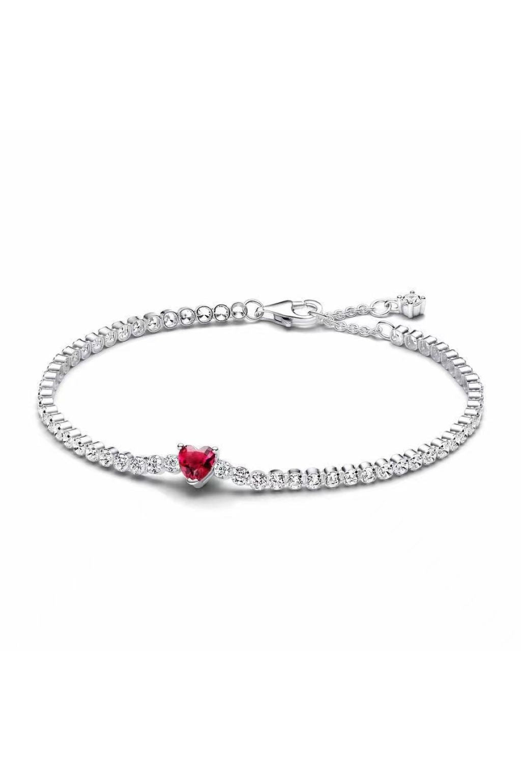 Crystal Red Heart Bracelet In Silver LBN41S
