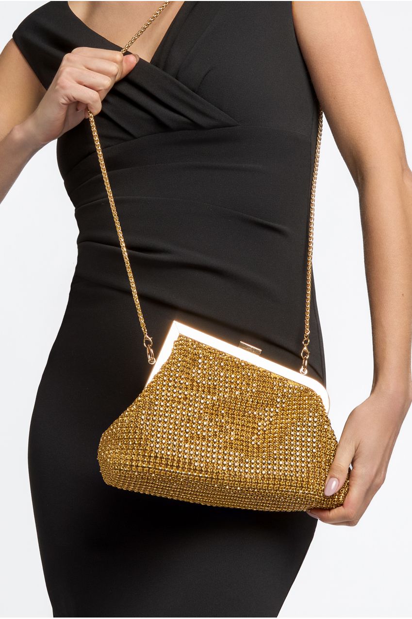 Gold Diamante Asymmetric Evening Bag ALLD3343