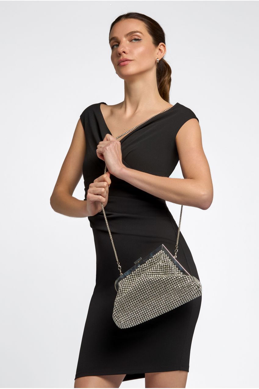 Silver Diamante Asymmetric Evening Bag ALLD3343