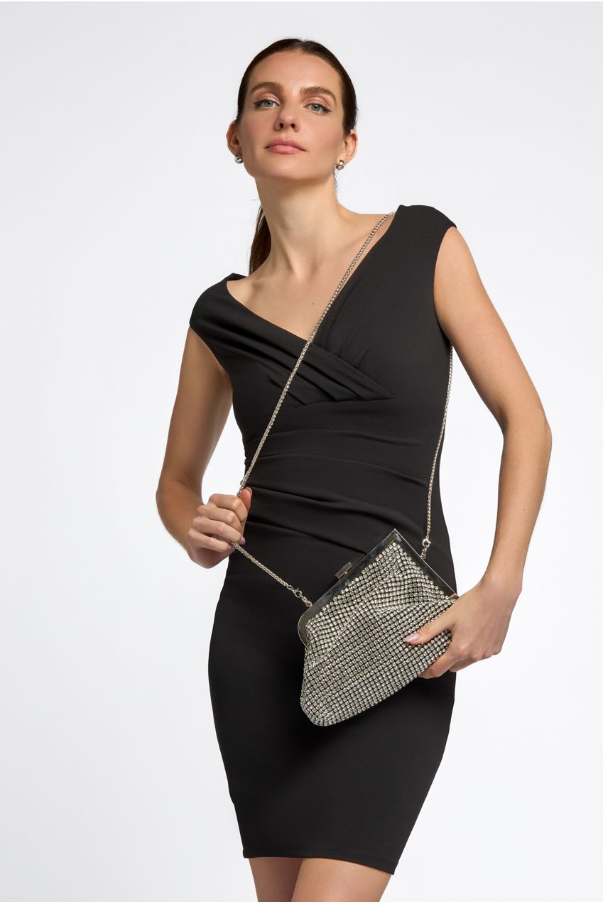 Silver Diamante Asymmetric Evening Bag ALLD3343