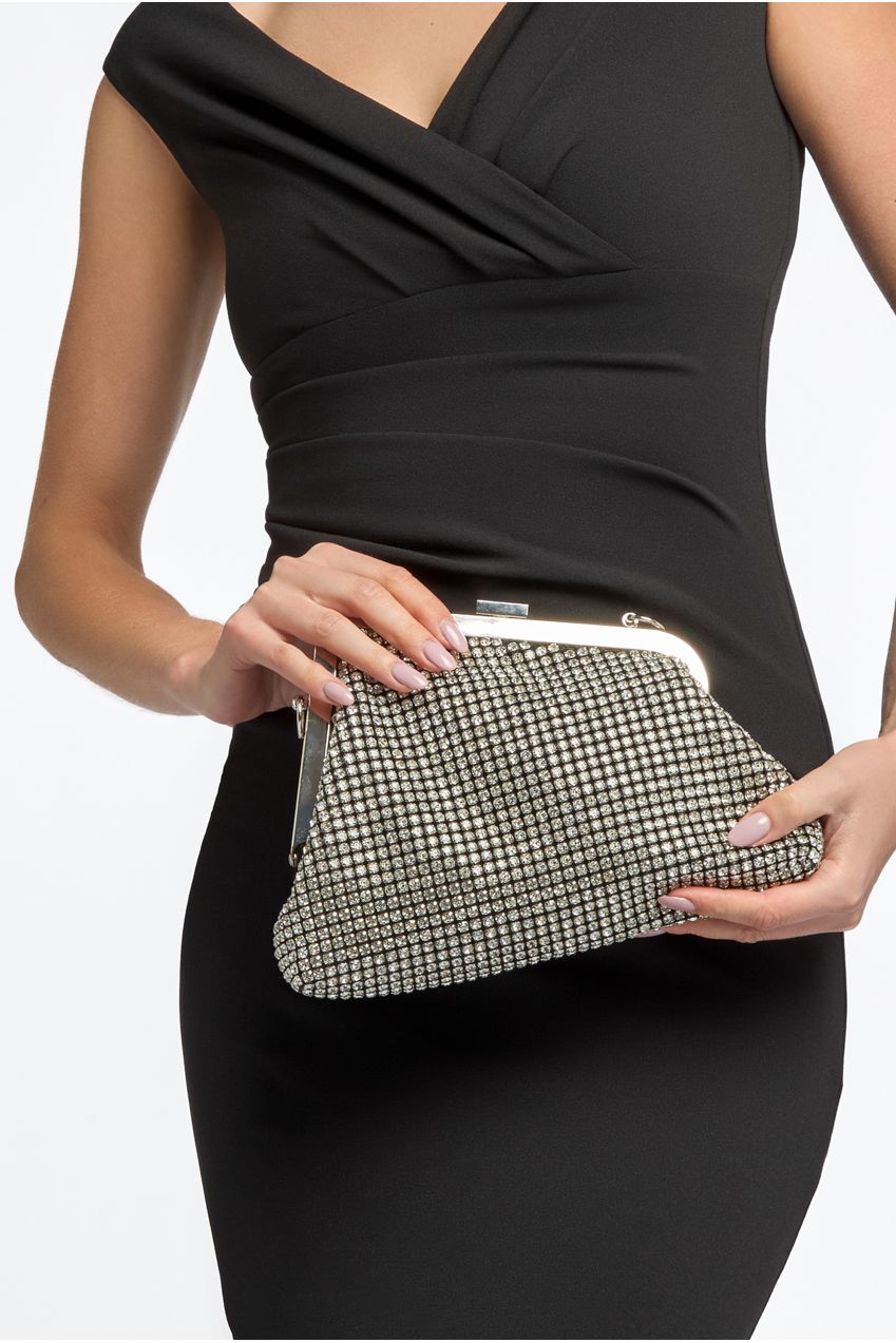 Silver Diamante Asymmetric Evening Bag ALLD3343