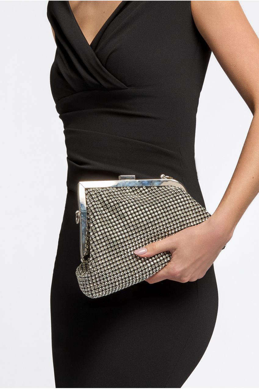 Silver Diamante Asymmetric Evening Bag ALLD3343