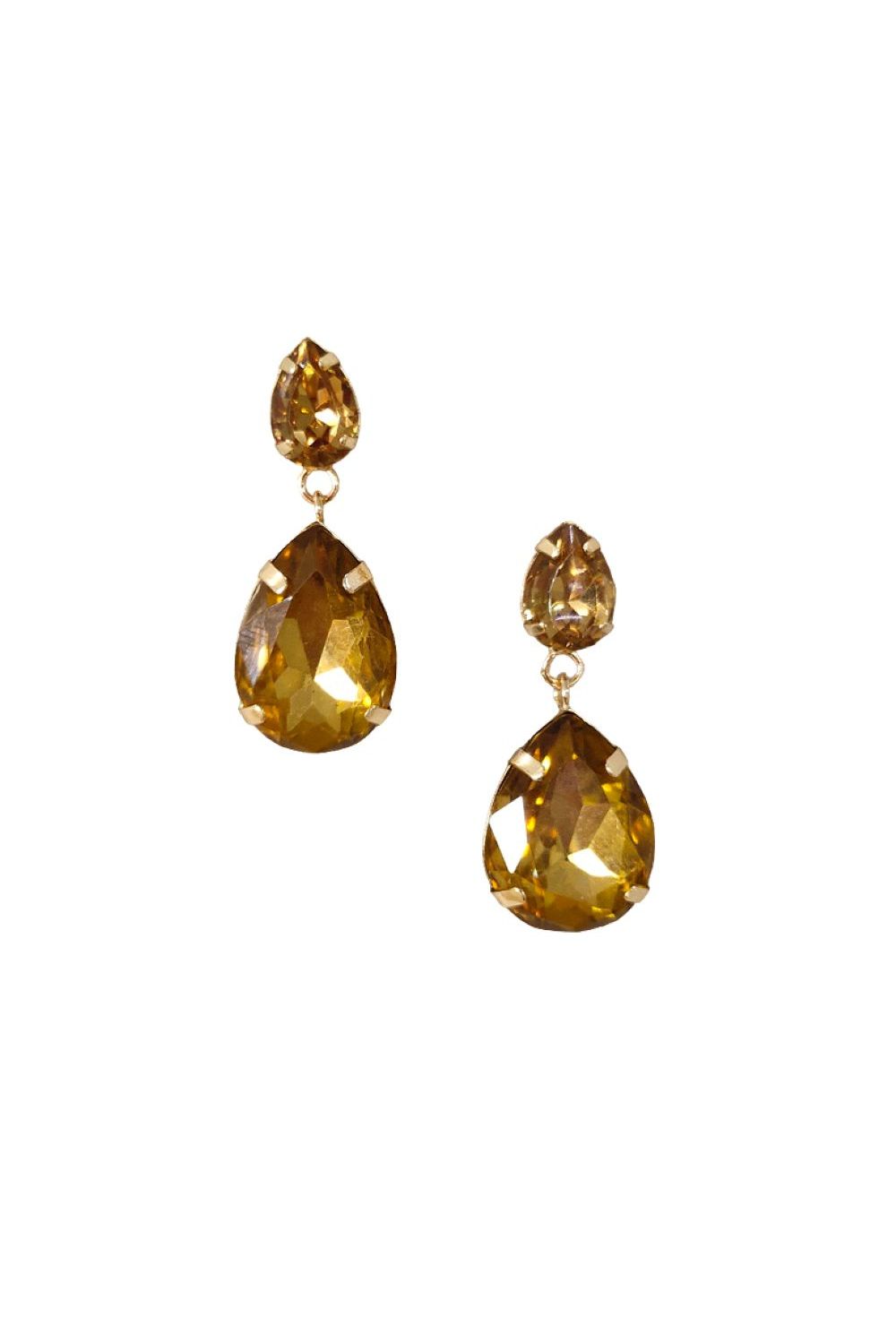 Two Tone Claw Set Teardrop Gem Earring In Yellow Amber LE654Y