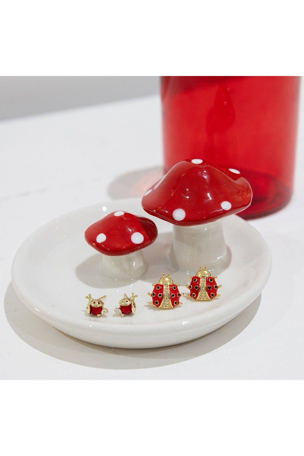 Ladybird Stud Earring In Red & Gold LEN03R