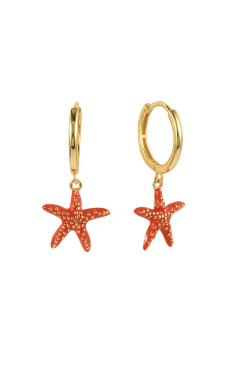 Starfish Pendant Huggie In Red & Gold by Last True Angel