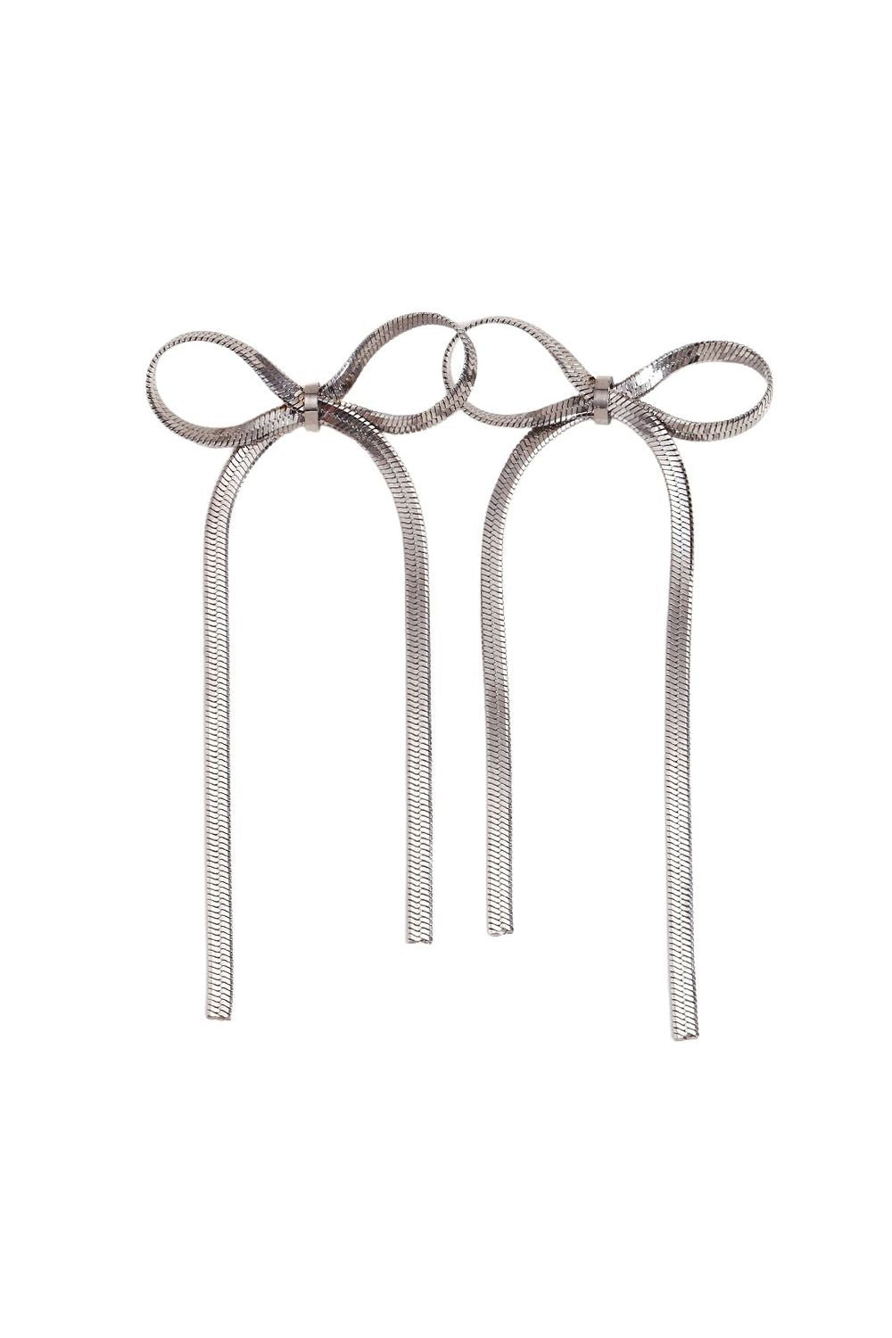 Flat Chain Bow Earring In Silver LEN410S