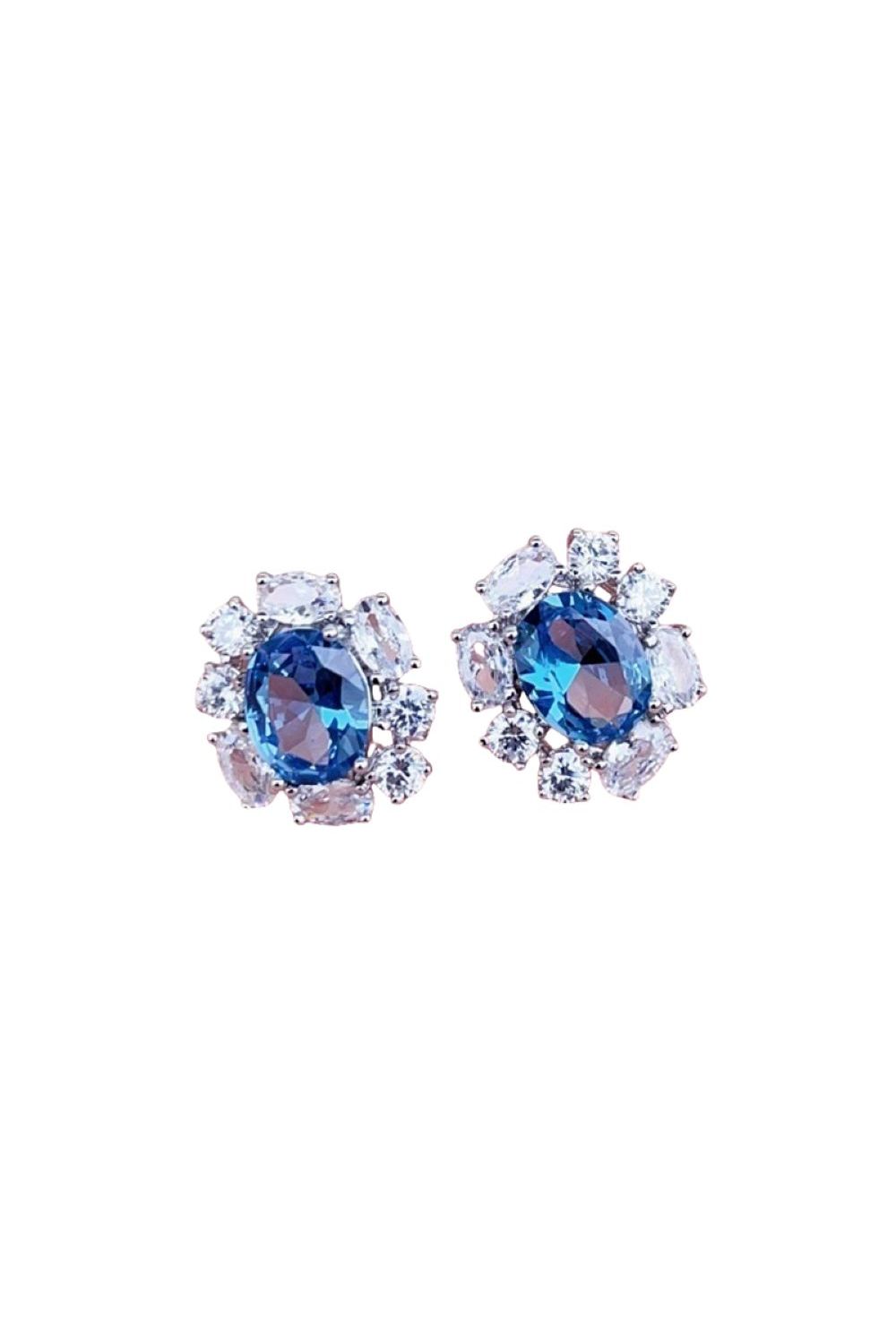 Oval Cubic Zirconia Surround Earring In Light Blue & Gold LEN443L