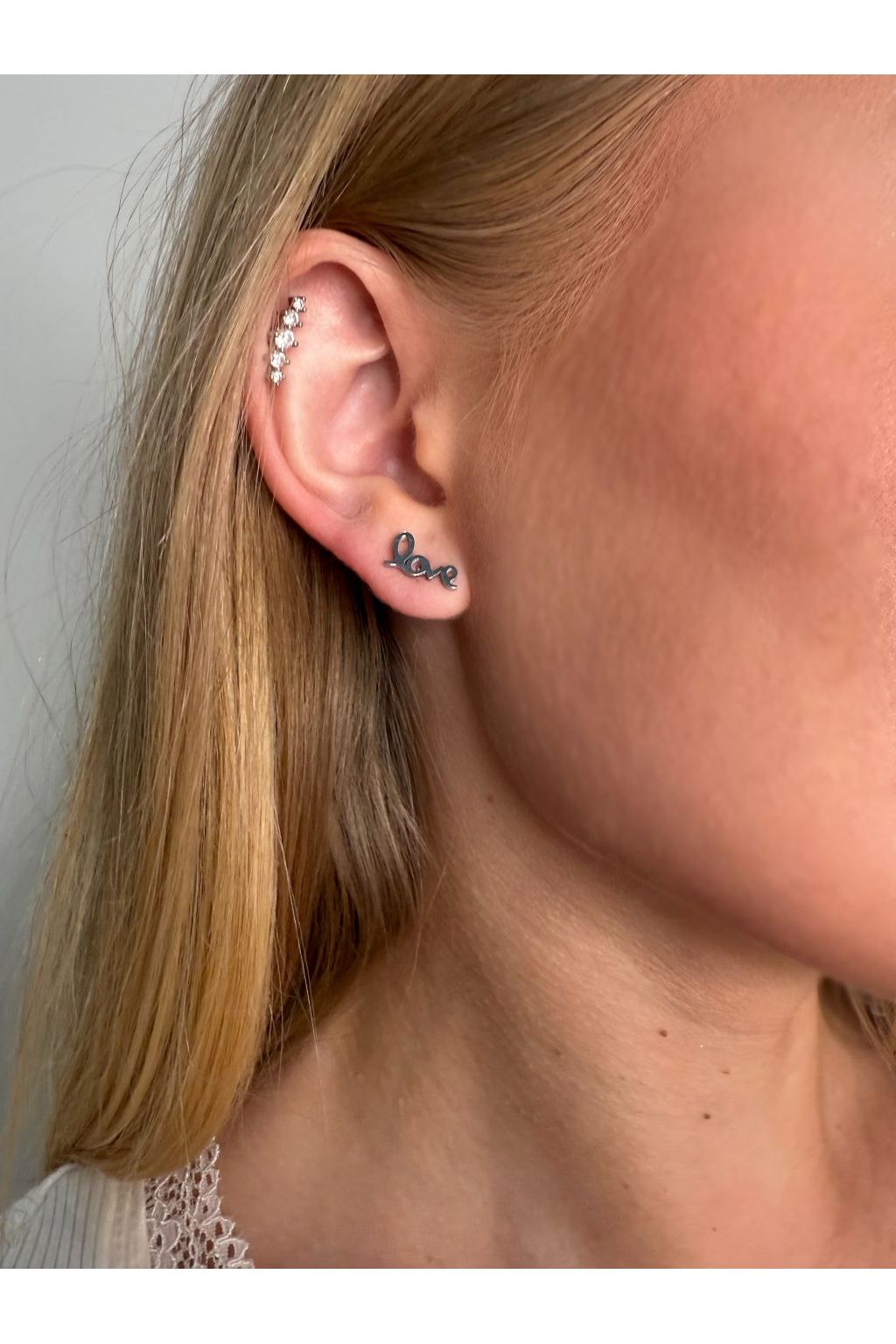 'Love' Stud Earring In Silver LEN489S