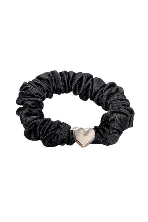 Heart Satin Scrunchie In Black & Silver by Last True Angel