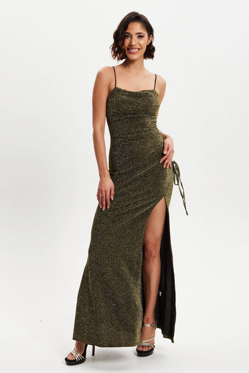 Gold Lurex Maxi Jersey Dress LIQPARTY003