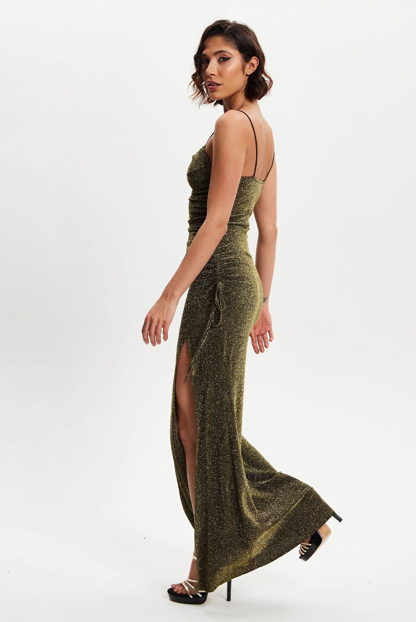 Gold Lurex Maxi Jersey Dress LIQPARTY003