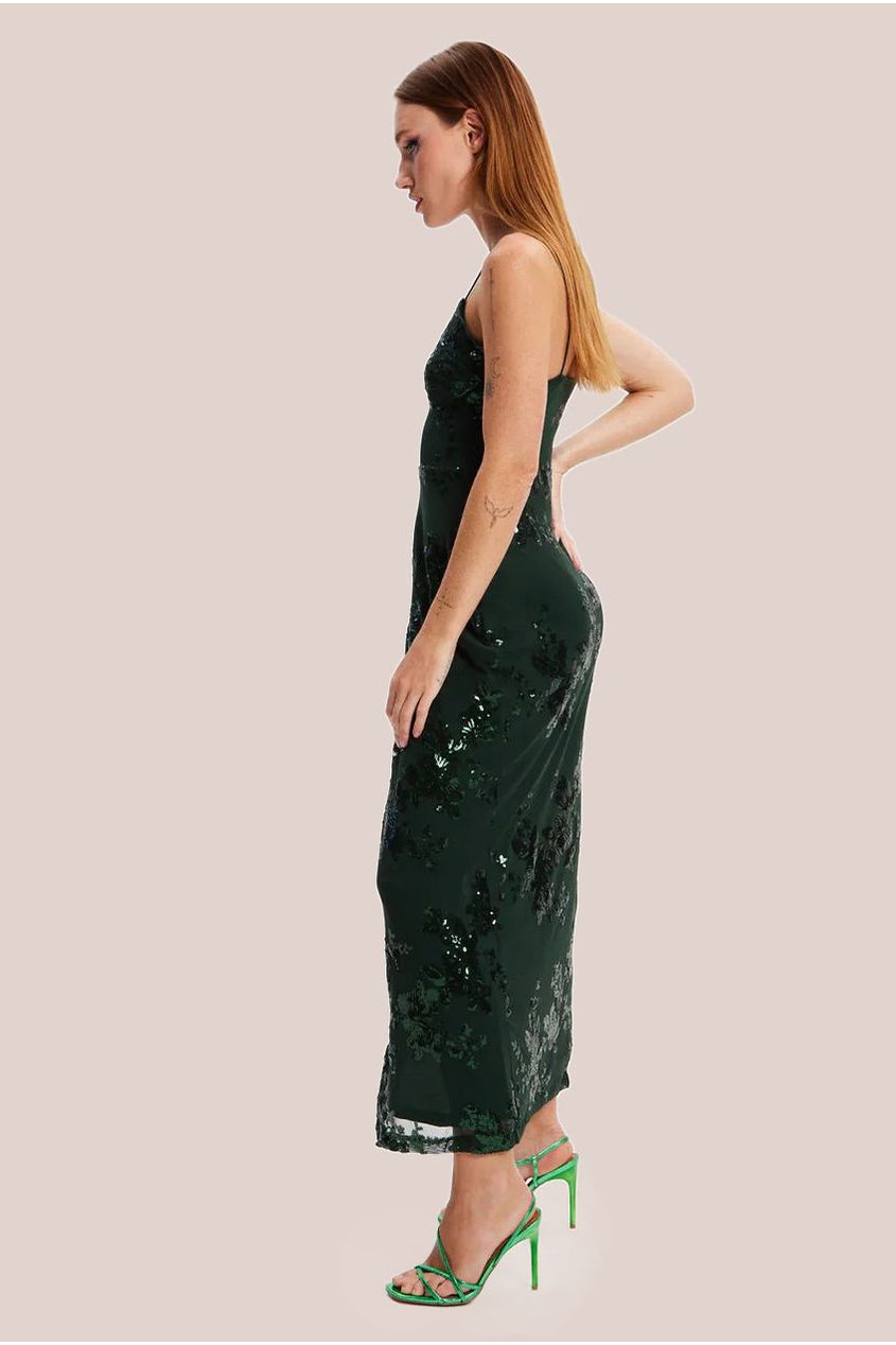 Forest Green Sequin Maxi Dress With Long Slit LIQPARTY006