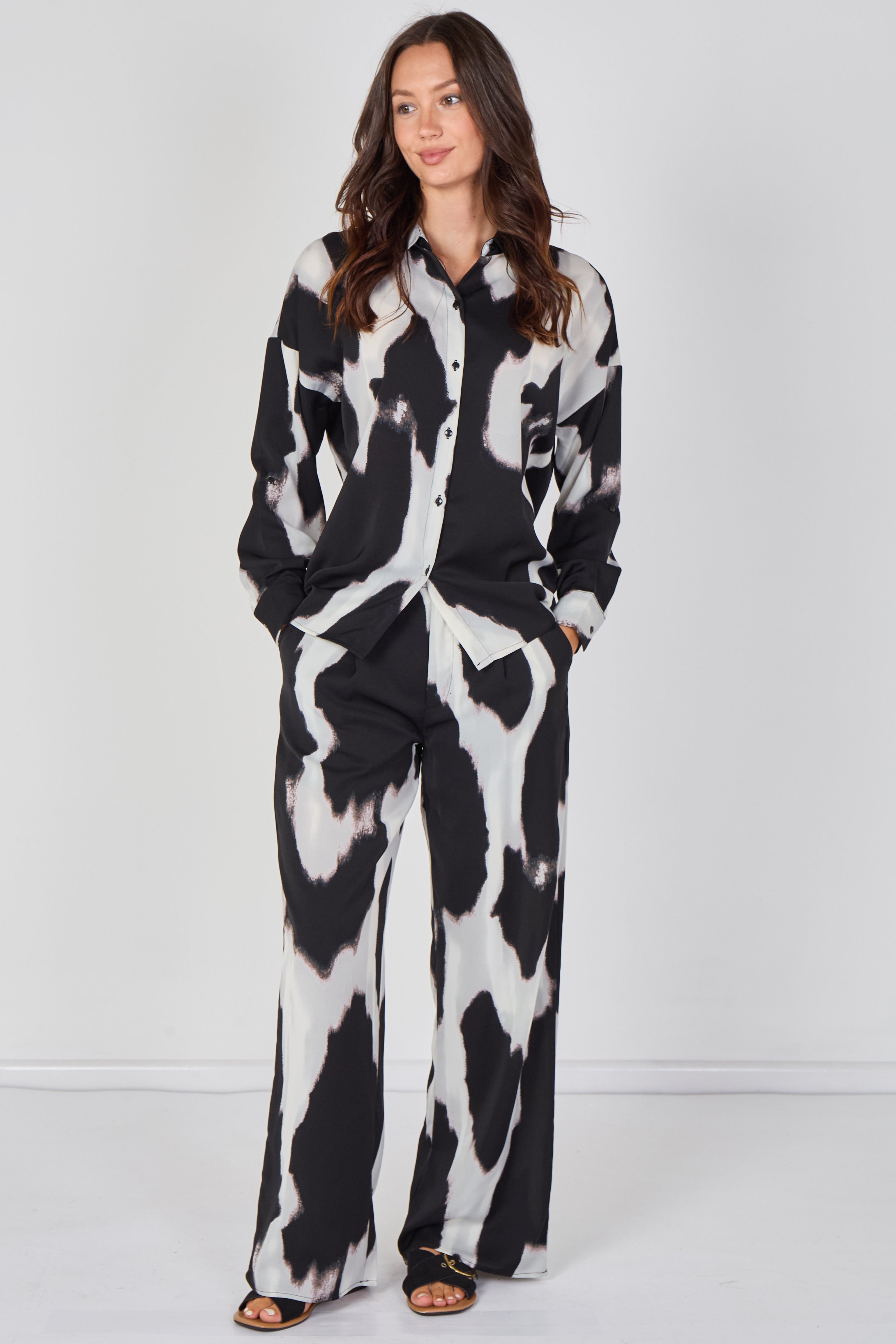 Black And Grey Abstract Print Co-ord Set LS-2268&2508-LE5