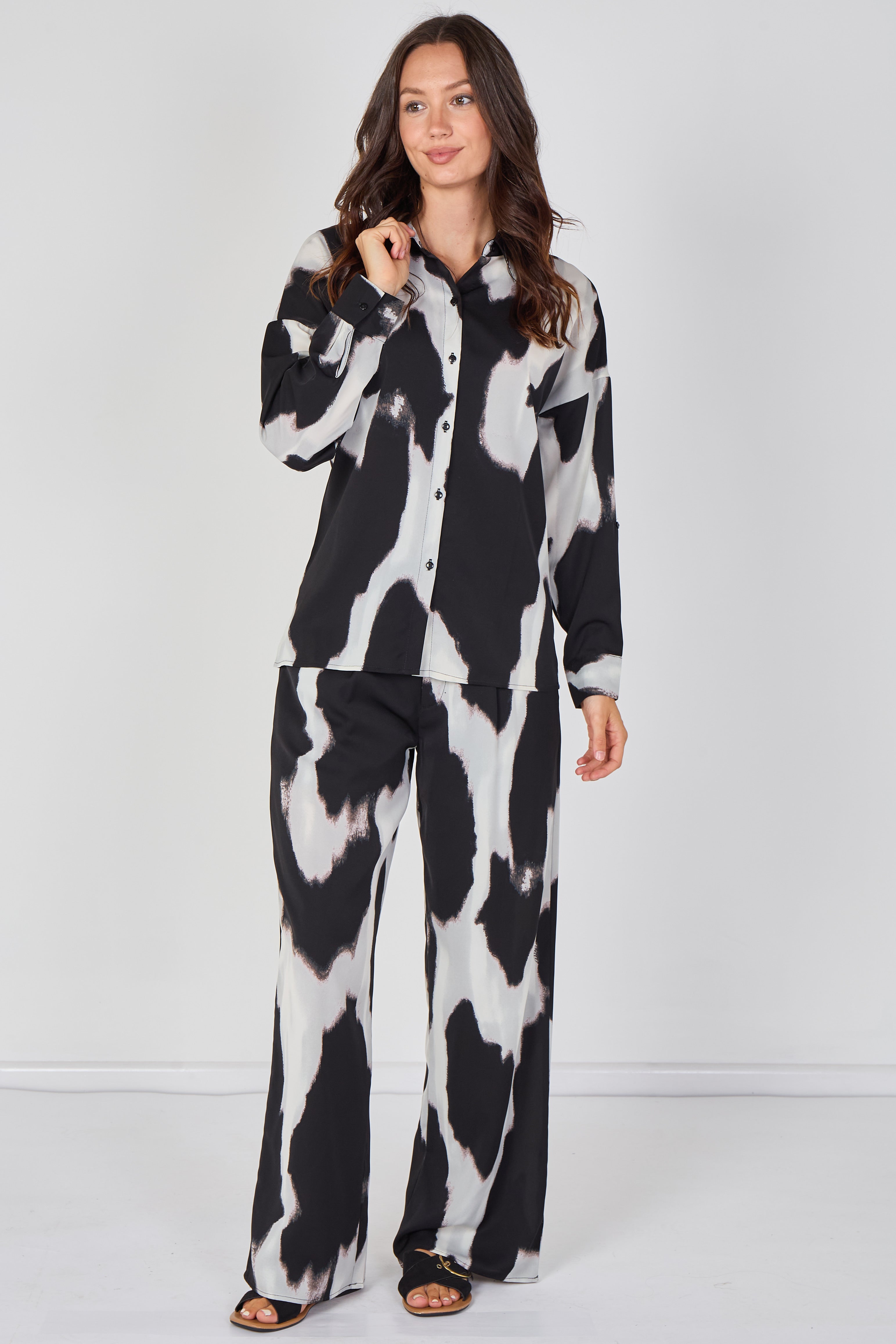 Black And Grey Abstract Print Co-ord Set LS-2268&2508-LE5