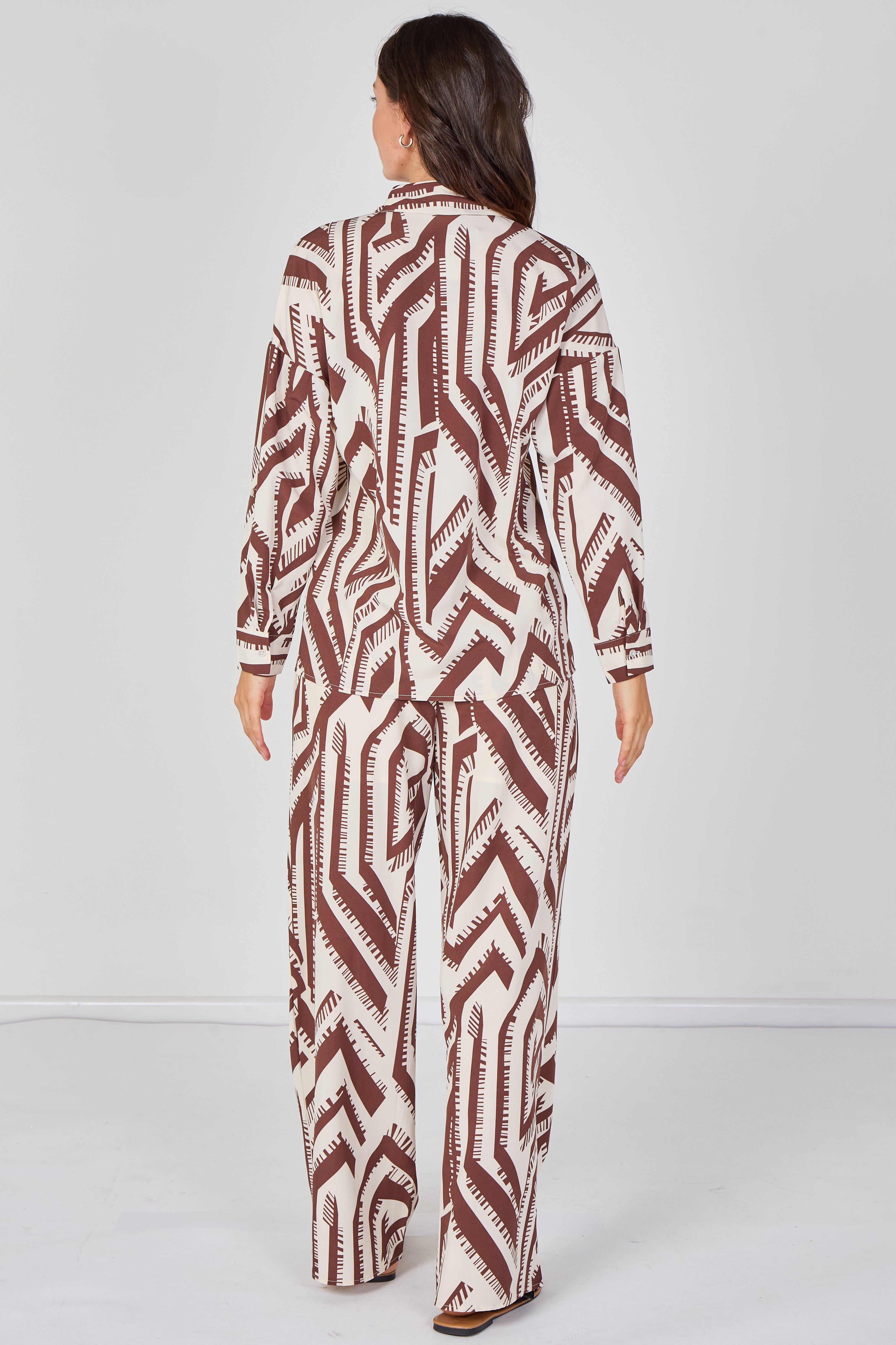 Cream And Chocolate Geo Print Co-ord Set LS-2268&2508-LE6