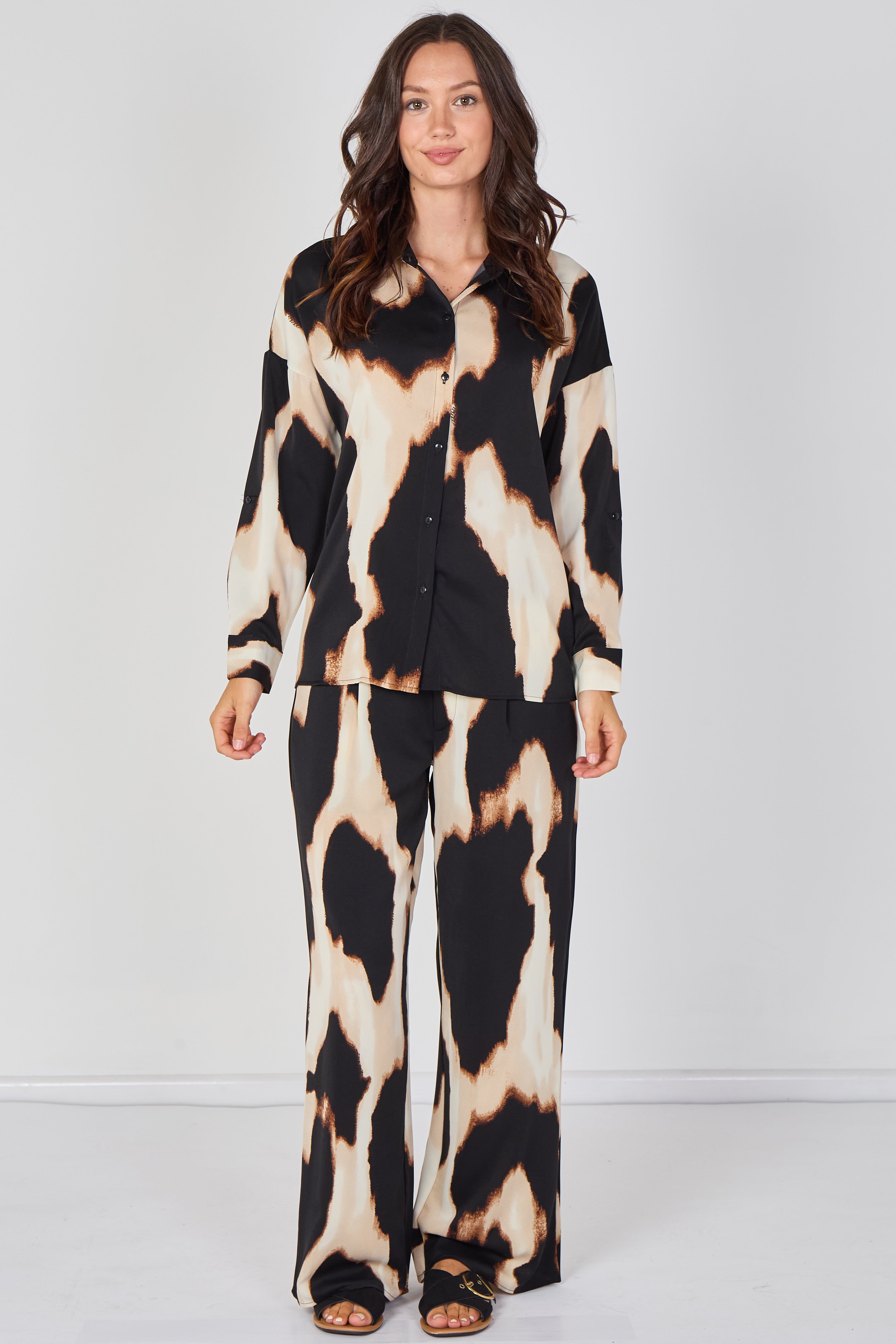 Black And Cream Abstract Print Co-ord Set LS-2268&2508-LE4