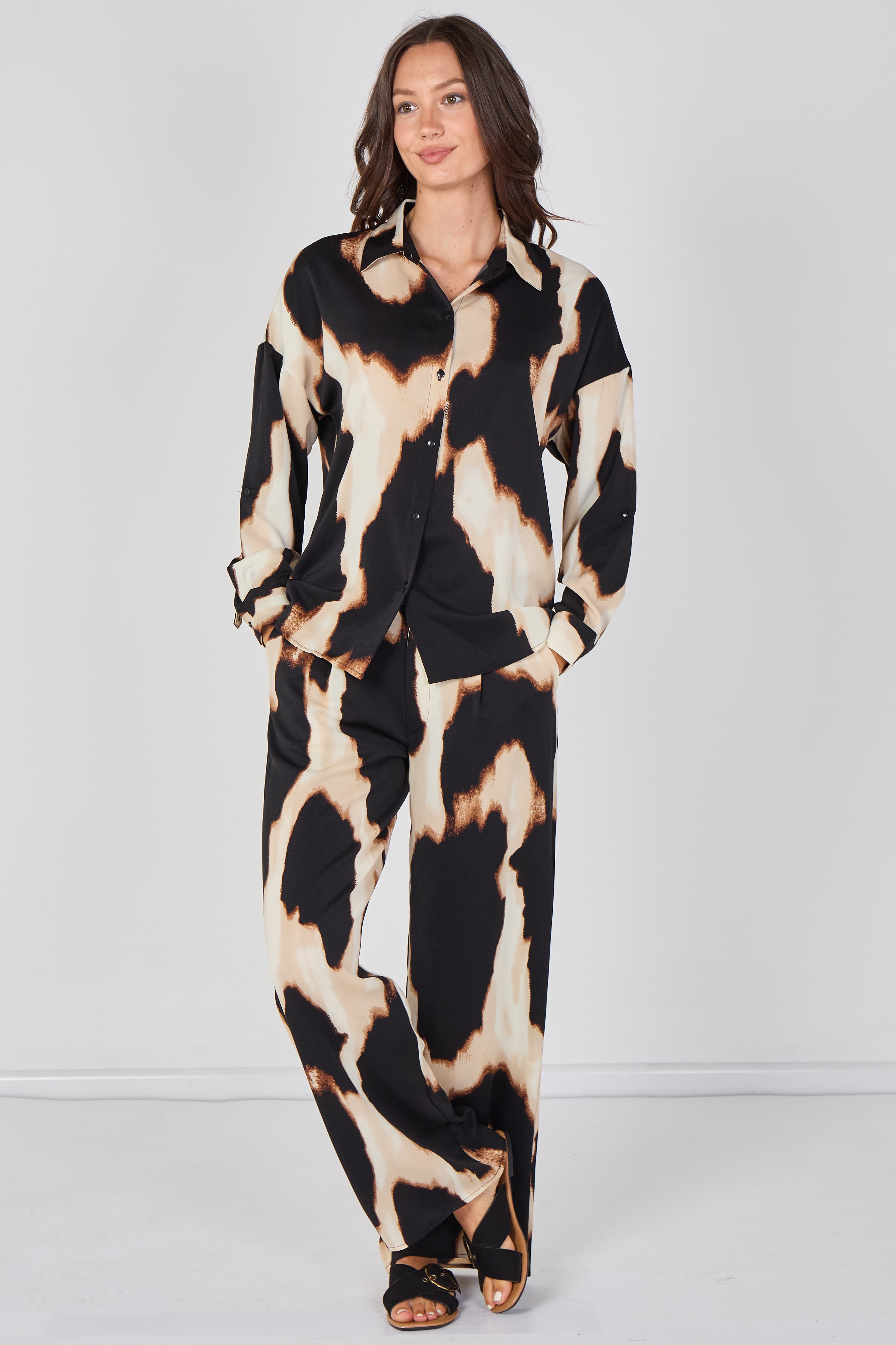 Black And Cream Abstract Print Co-ord Set LS-2268&2508-LE4