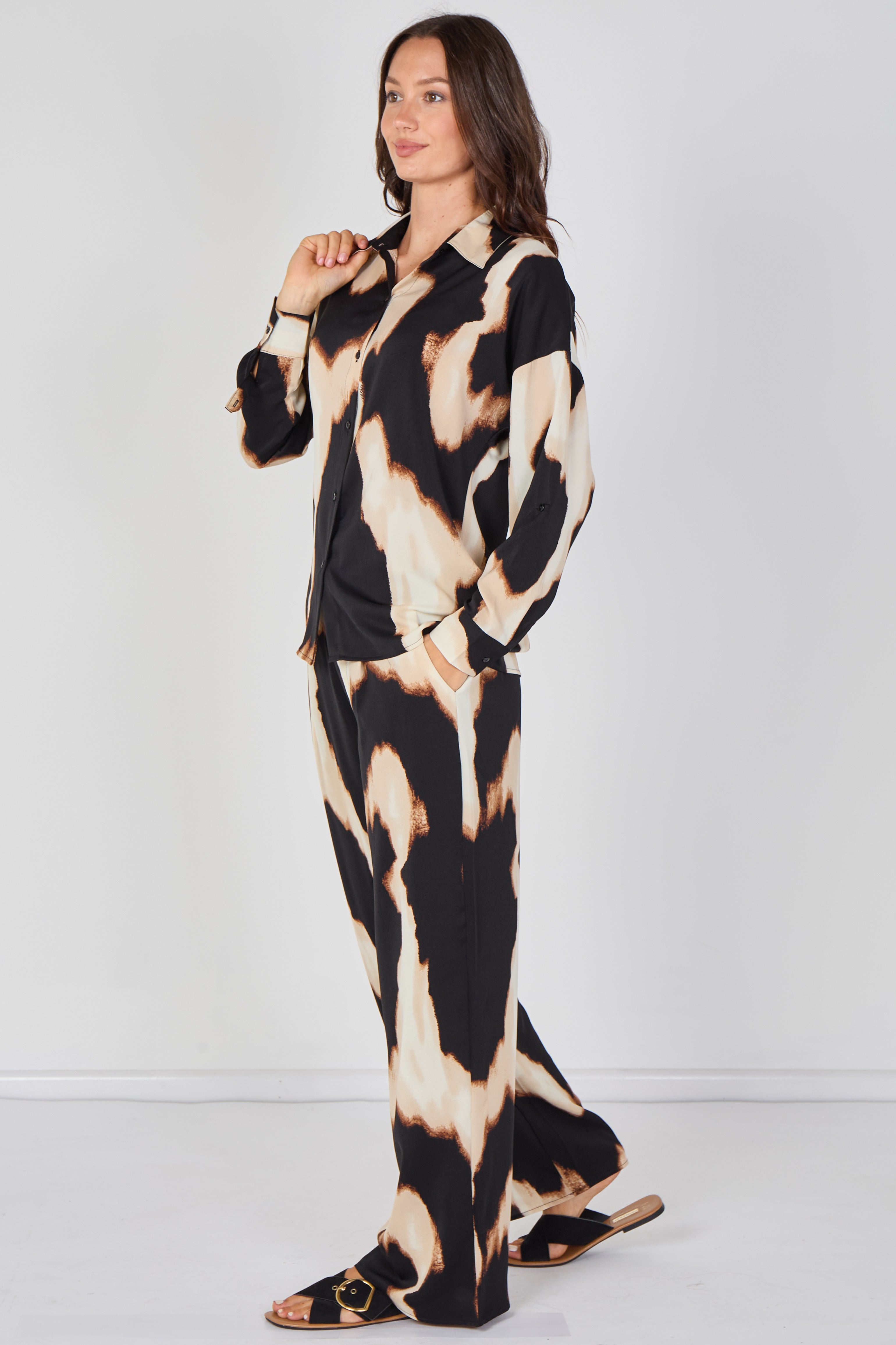 Black And Cream Abstract Print Co-ord Set LS-2268&2508-LE4