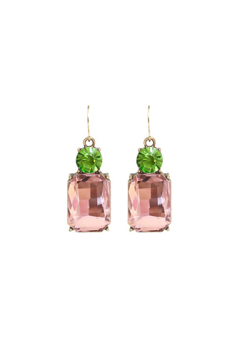 Twin Gem Hook Earring In Pink With Green by Last True Angel