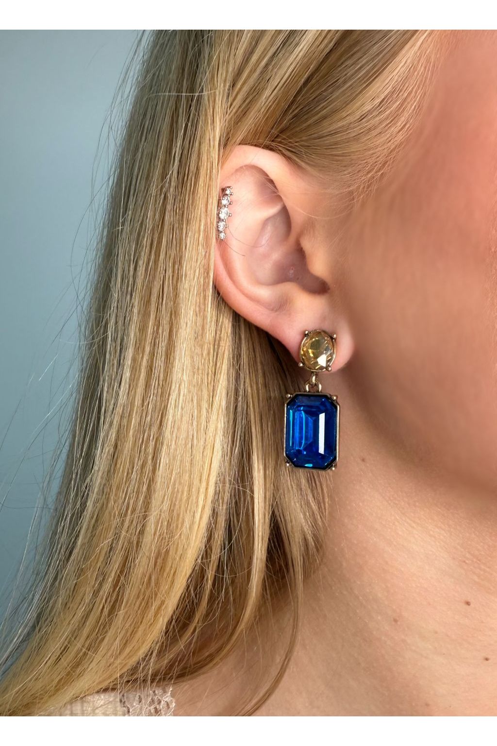 Oval Twin Gem Post Earring Azure Blue & Amber LTE09AA