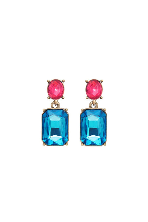 Oval Twin Gem Post Earring In Azure & Rose Pink by Last True Angel